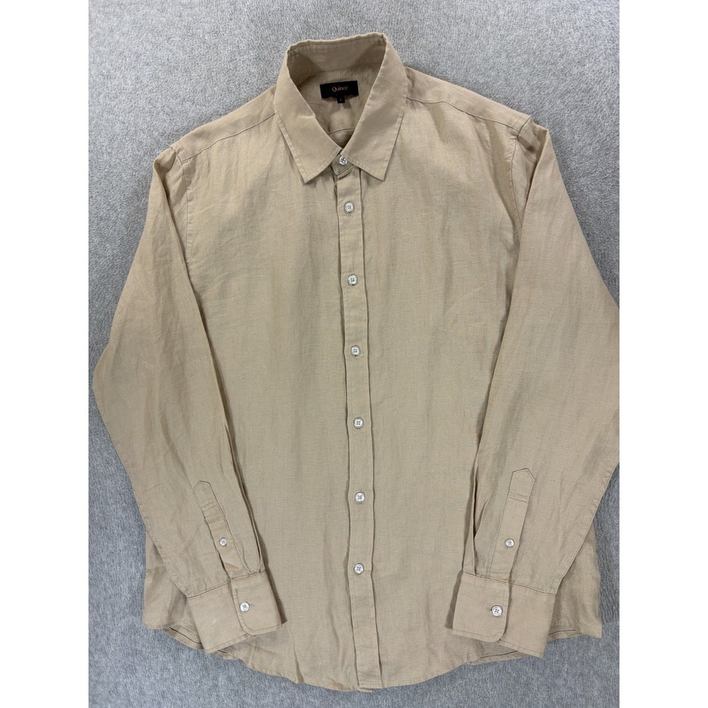 Quince 100% Linen Long Sleeve Button Down Summer Shirt (Men's Large) Tan